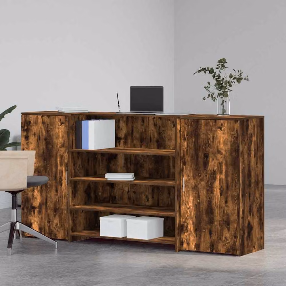 Berkfield Home Smoked Oak Reception Desk in Brown, W/D/H: 200 x 50 x 103.5 cm – 3