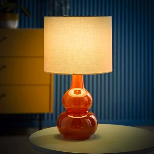 ValueLights Maguire Burnt Orange Glass Table Lamp with Fabric Shade and Bulb – 2