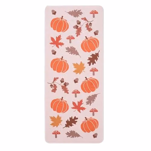 OHS Autumn Floral Runner Rug for Hallway and Kitchen, Non-Slip and Washable, Multicolour Beige and Orange, W: 50 cm, L: 120 cm – 2