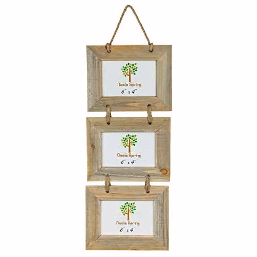 Nicola Spring Rustic Wooden Hanging Multi Photo Frame in Brown and Beige, Fits 10 x 15 cm – 1