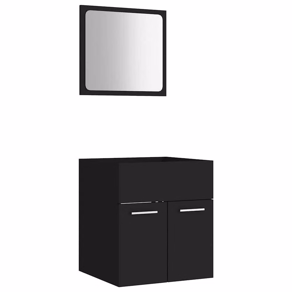Berkfield Home Modern Black 2 Piece Bathroom Furniture Set with Vanity Unit and Mirror Cabinet – 2