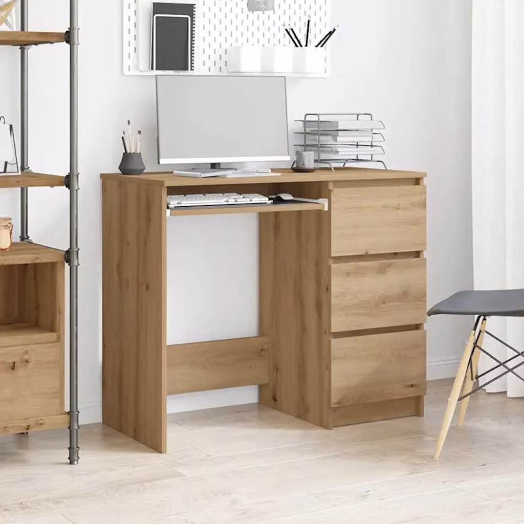 Berkfield Artisan Oak Writing Desk in Brown, W/D/H: 90 x 45 x 76 cm – 2