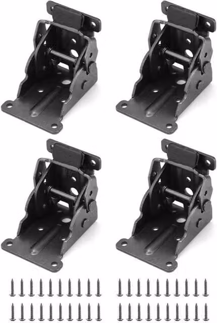 VOGREX 4 Pack 180 Degree Self Locking Folding Table and Chair Leg Hinges in Black Steel