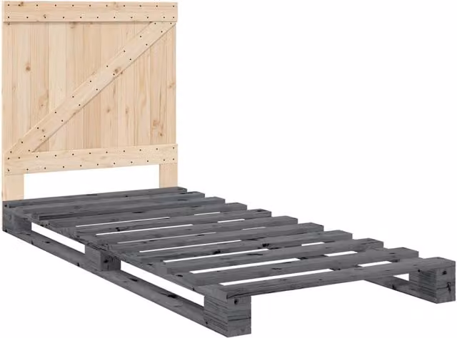 Berkfield Home Beautiful Bed Frame in Grey Solid Pine Wood, W/D/H: 90 x 200 x 104 cm – 1