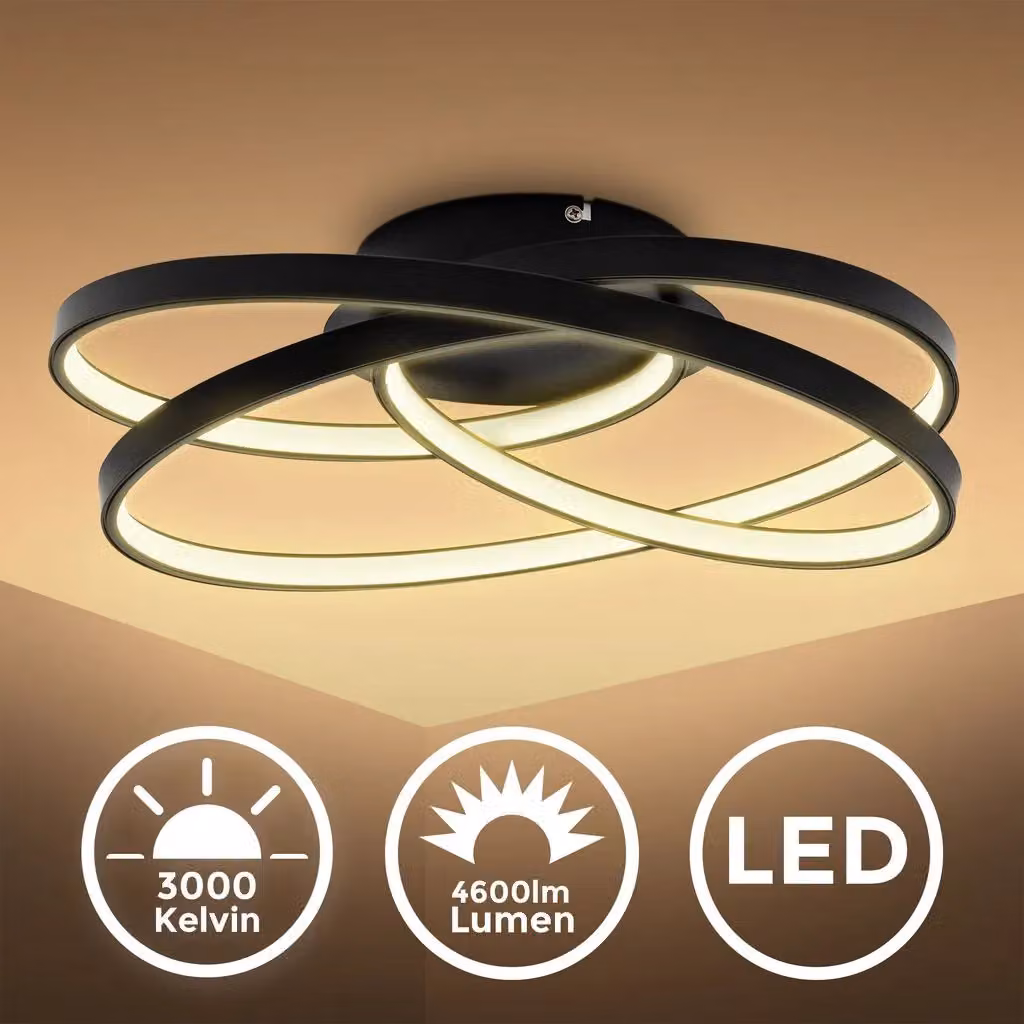 B.K.Licht Modern Black LED Ring Ceiling Light with Warm White Illumination – 2