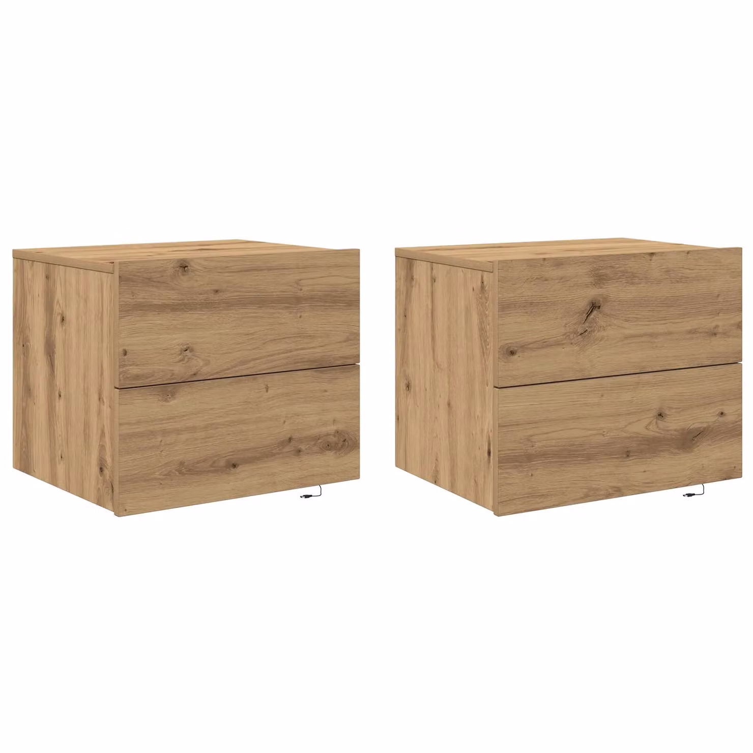 Berkfield Home Set of 2 Wall-Mounted Bedside Cabinets with Integrated LED Lights in Artisan Oak Brown – 2