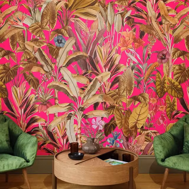 Superfresco Easy Funky Jungle Hot Pink Floral Wall Mural W: 300 cm, H: 280 cm