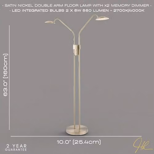 Happy Homewares Double Arm LED Floor Lamp in Silver with Dimmable Colour Control and Adjustable Arms, Height: 160 cm, Width: 25 cm – 2