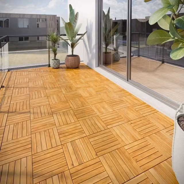 URBNLIVING Brown Acacia Hardwood Outdoor Interlocking Deck Tiles
