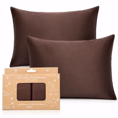 SMUG 2 Pack Mako Satin Pillowcases in Brown with Envelope Closure – 1