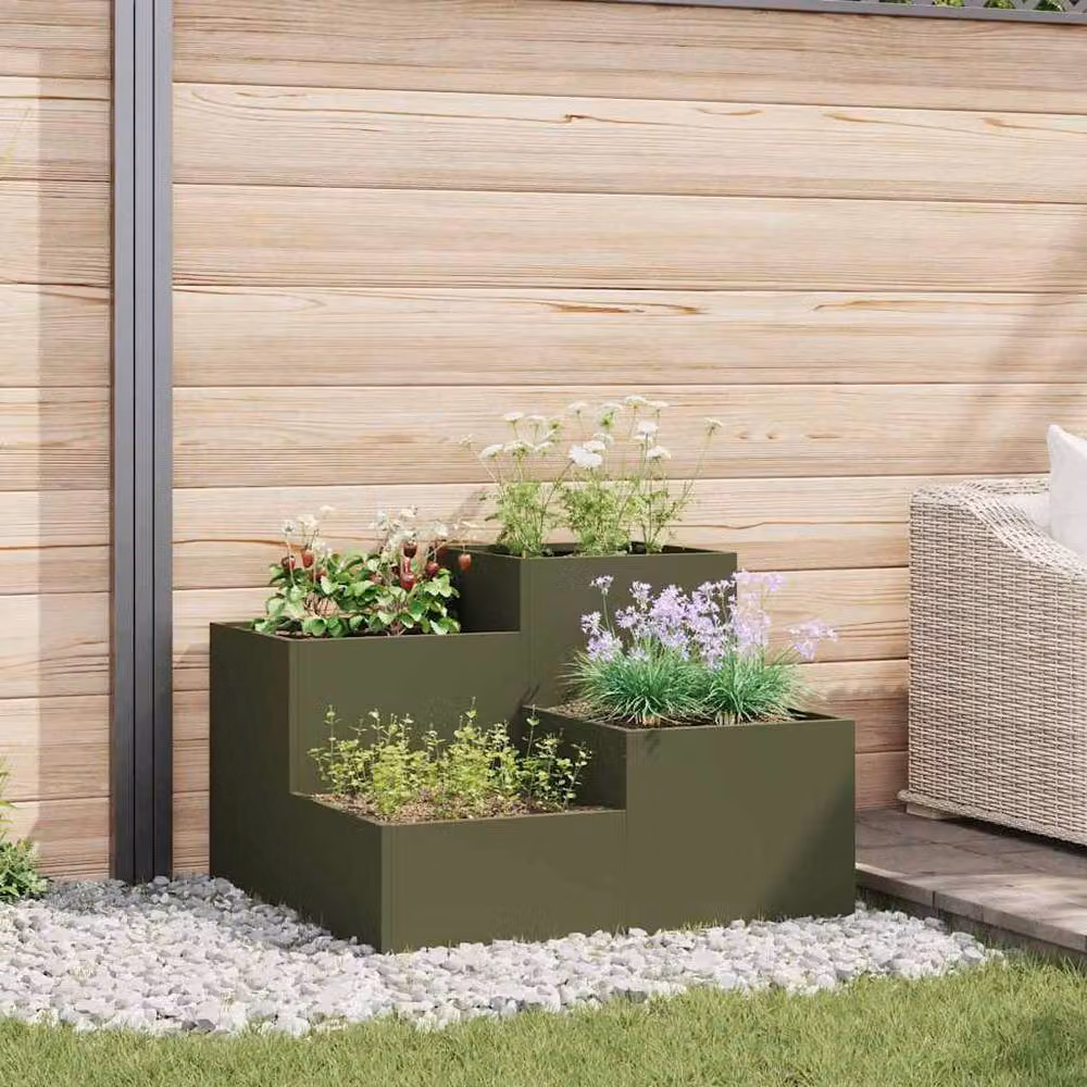 Berkfield Home Steel Garden Planter Tub in Green, W/D/H: 80 x 80 x 60 cm – 2
