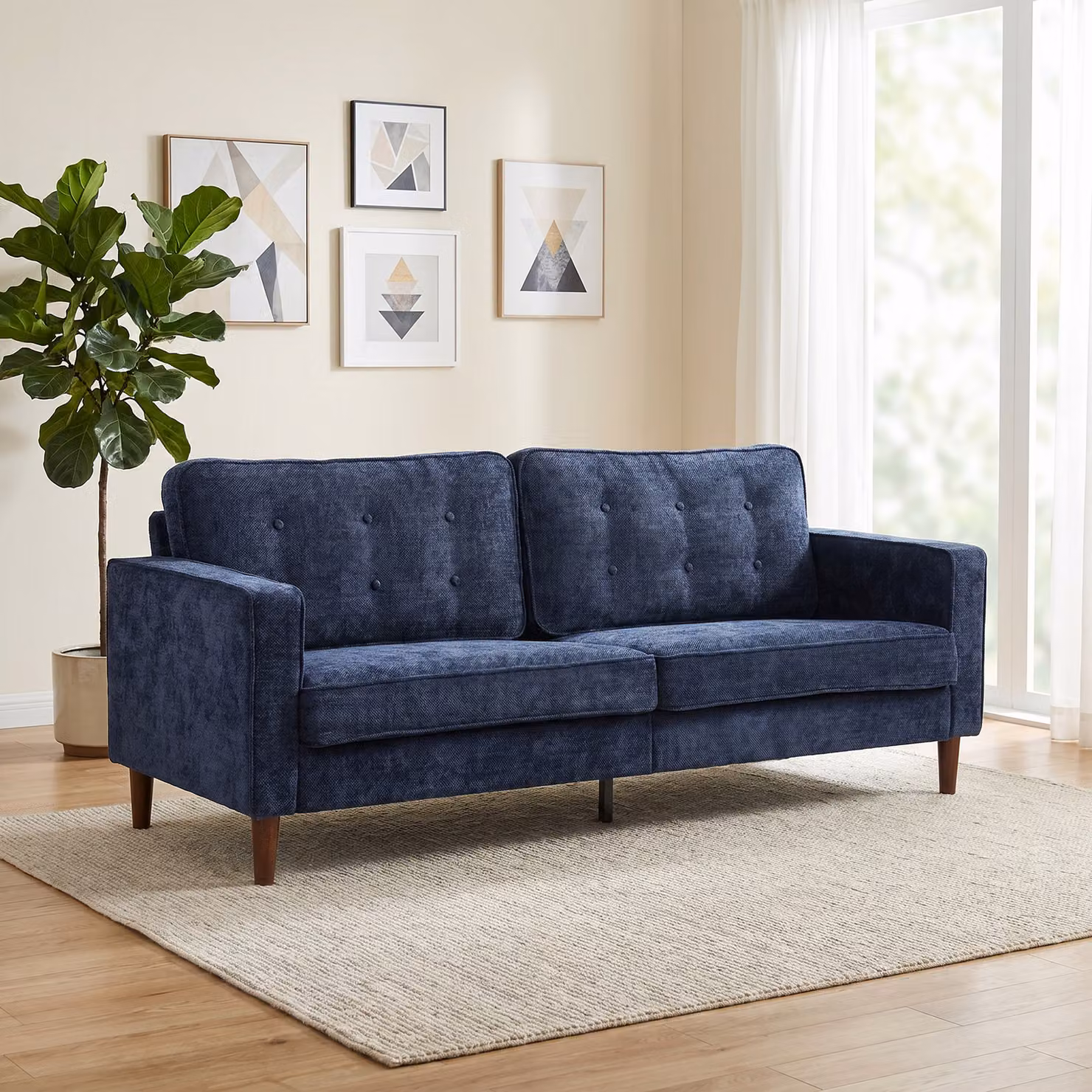 HOMCOM 3 Seater Velvet Upholstered Sofa in Blue with Wood Legs – 2