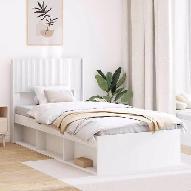 Berkfield Home Modern White Bed Frame with Headboard and Side Compartment Storage, W: 75 cm, L: 190 cm