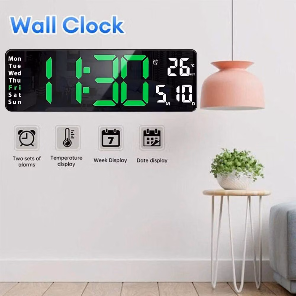 FLAVORA Green and Black Digital LED Wall and Desk Clock – 4