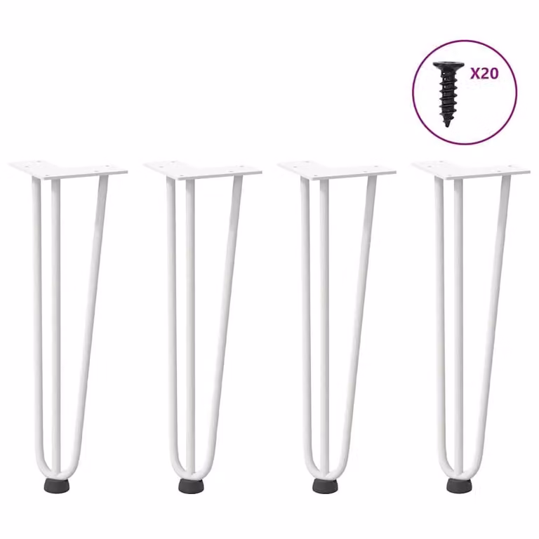 Berkfield Home White Solid Steel Hairpin Table Legs, 4 Pieces, Height: 42 cm