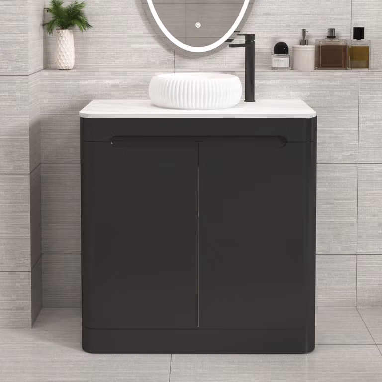 Royal Bathrooms Venice 2 Door Floor Standing Countertop Vanity Unit with Milan Basin in Matt Nocturne Black