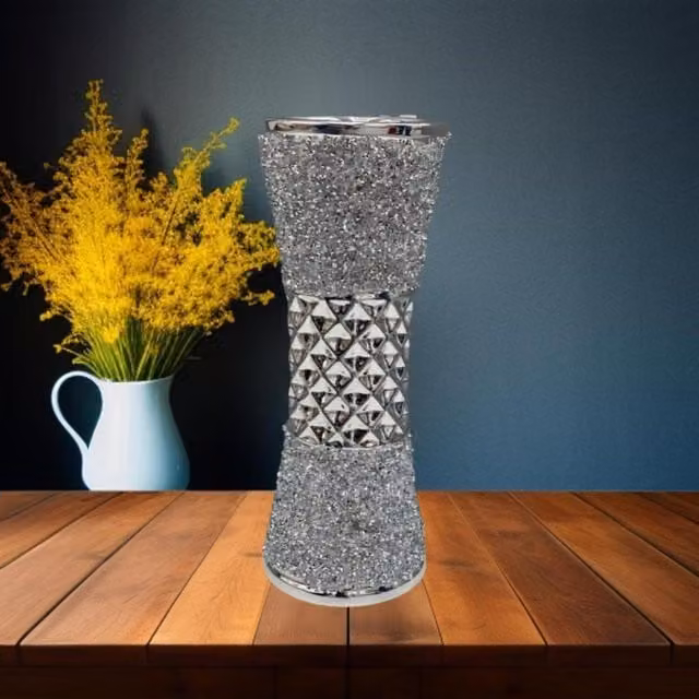 Ziddan Bargain Silver Crushed Diamond Ceramic Vase, Height: 36 cm