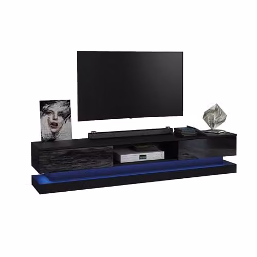 Creative Furniture Bloom Modern Glossy TV Unit in Black with Integrated Lighting, W: 180 cm, D: 35 cm, H: 36 cm – 4