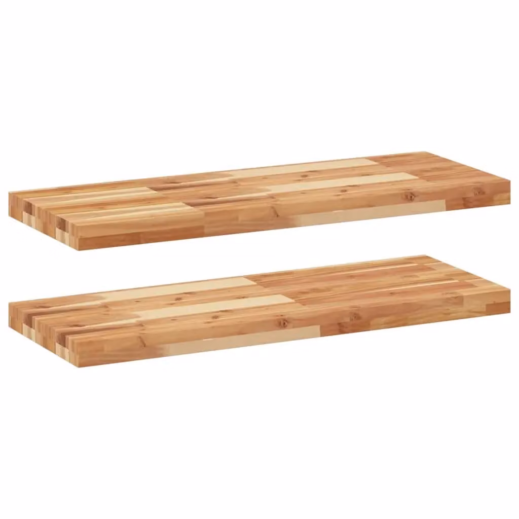 Berkfield Home Set of 2 Brown Oil Finished Solid Wood Acacia Floating Shelves, W: 80 cm, D: 30 cm, H: 4 cm