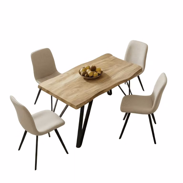 Home Source Arbore Contemporary Dining Set with 120cm Rectangular Table and 5 Beige Upholstered Chairs
