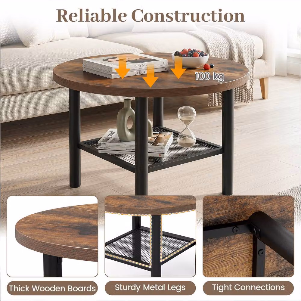Costway Modern 2-Tier Round Coffee Table in Brown – 5