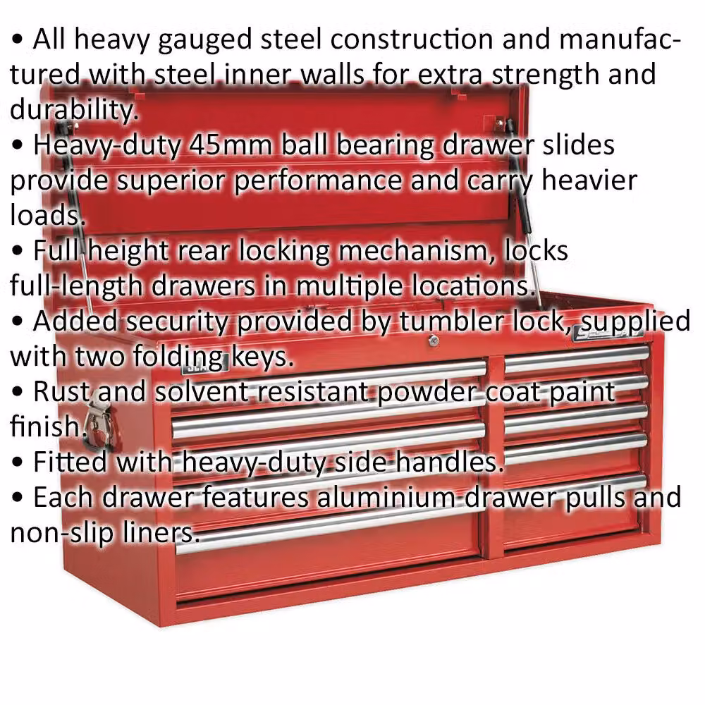Loops Red 10 Drawer Lockable Tool Chest Storage Cabinet W: 102.5 cm, D: 43.5 cm, H: 49.5 cm – 2