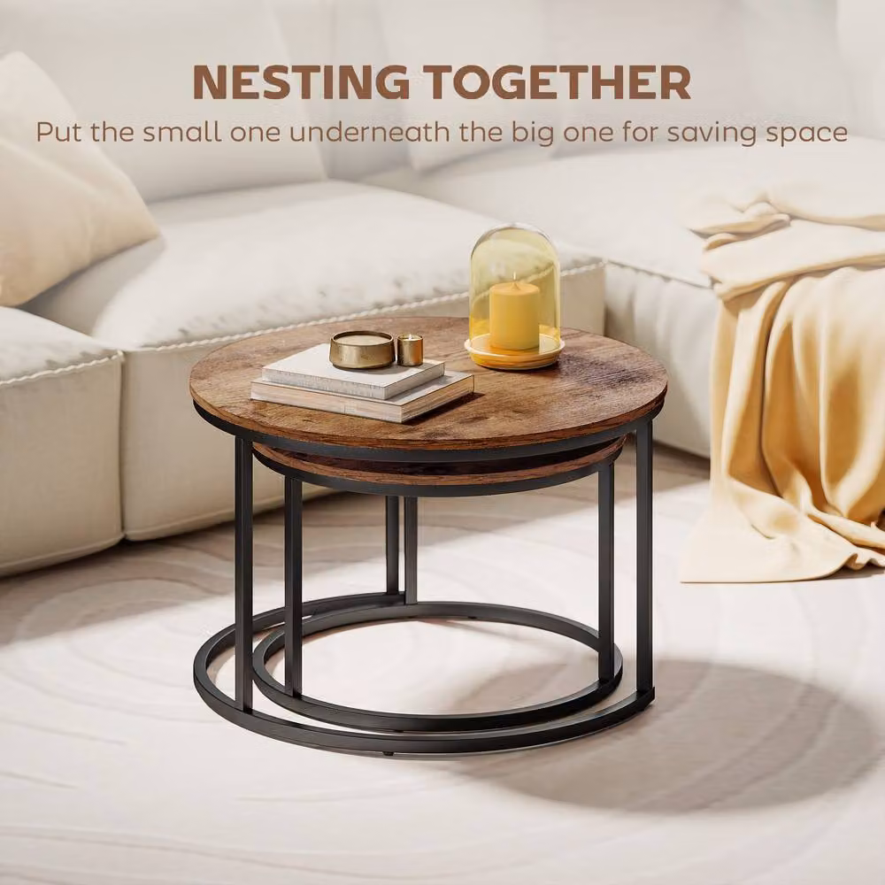 STILVORA Nest of 2 Round Coffee Tables in Brown and Black – 4
