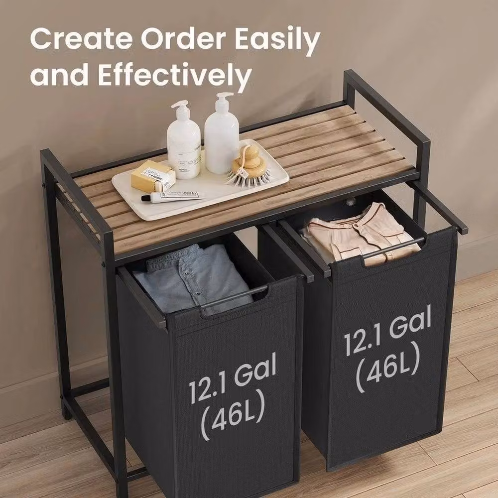 VOGREX Black 2 Compartment Laundry Sorter Hamper with Removable Bags – 3