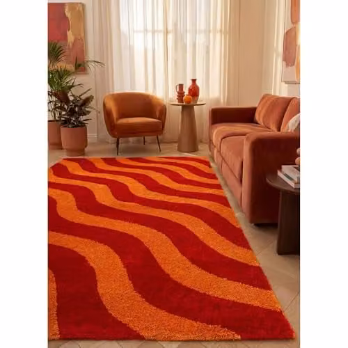 THE RUGS Joli Modern Striped Area Rug in Red and Orange, W: 290 cm x D: 200 cm – 3