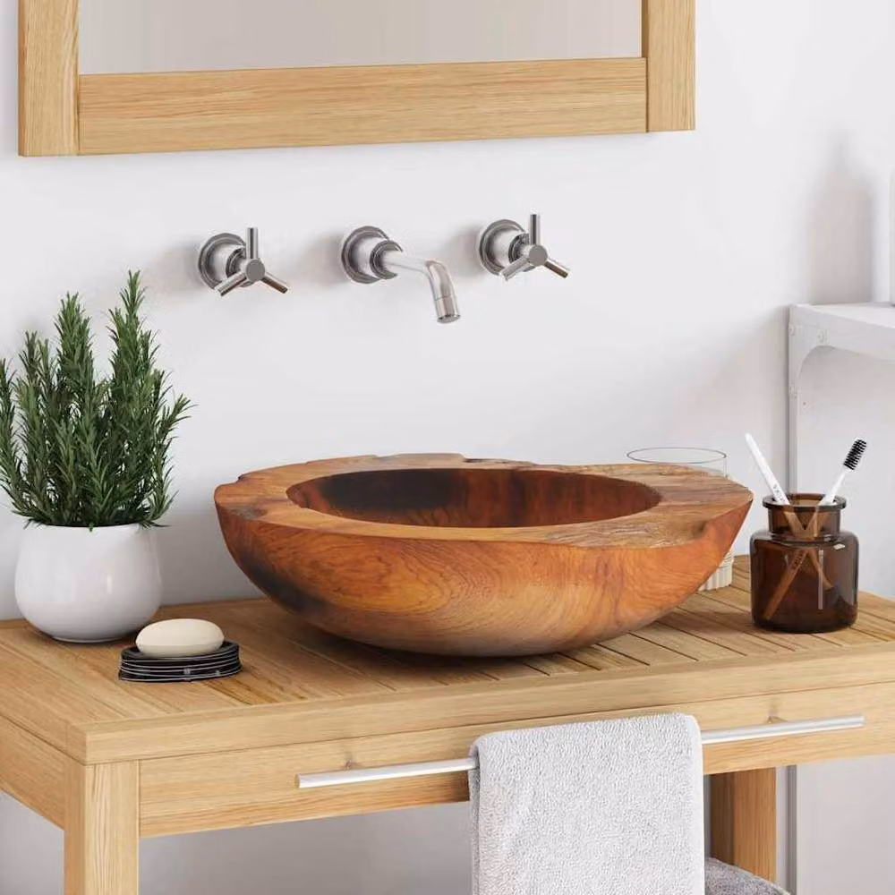 Berkfield Home Solid Teak Basin in Brown, 45 cm – 2