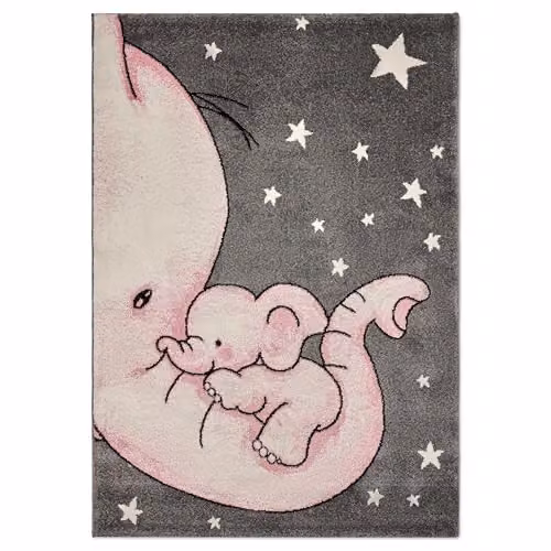 Bravich Pink Baby Elephant Kids Rug, W: 160 cm, D: 230 cm, OEKO-TEX Standard 100 Certified Allergy-Friendly Play Mat