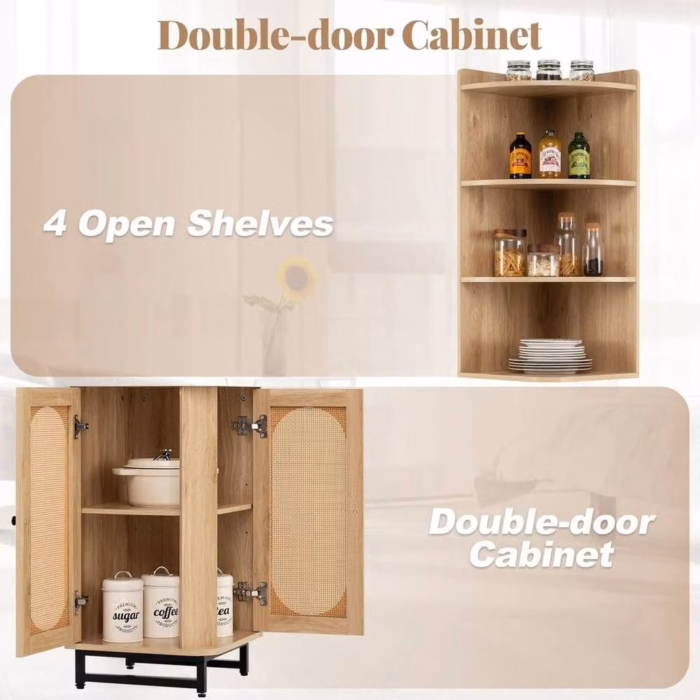 FORGEVIO Brown Rattan Corner Shelf Unit with Hinged Doors and Internal Shelves – 3