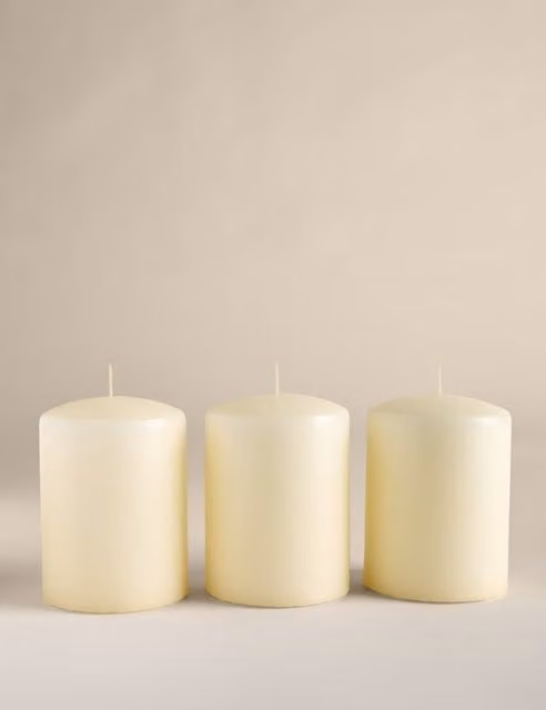 M&S Set of 3 Small Pillar Candles in White