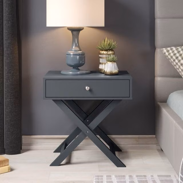 Core Products Set of 2 Options One Drawer Bedside Cabinets with Cross Frame Legs in Blue