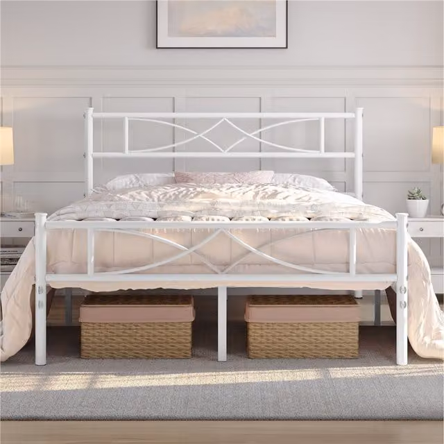 Yaheetech Metal Bed Frame in White, 180 x 200 cm