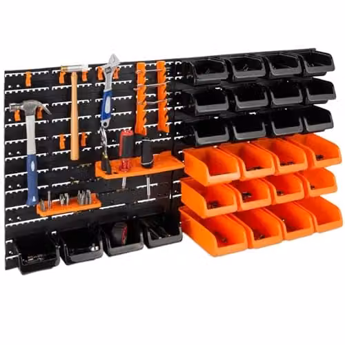 Gr8 Home 44 Piece Wall Mounted Orange Pegboard Tool Organiser and Storage Set