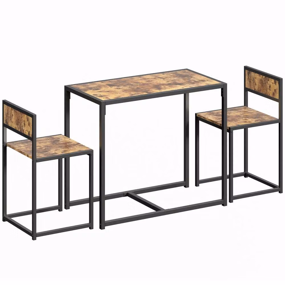 Wyld Haus Doel 3 Piece Industrial Table and Stool Set in Brown and Black Wood Effect – 2