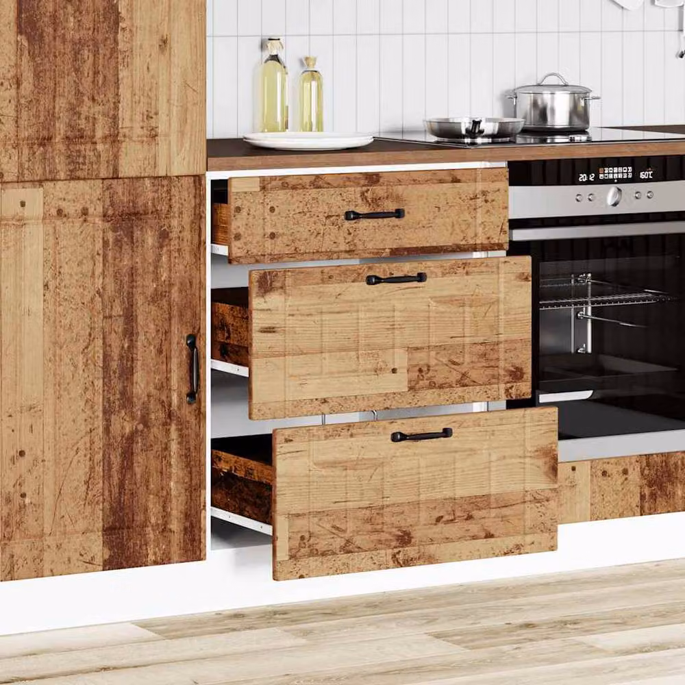 Berkfield Home Lucca Kitchen Base Cabinet in Brown Old Wood Engineered Wood – 2