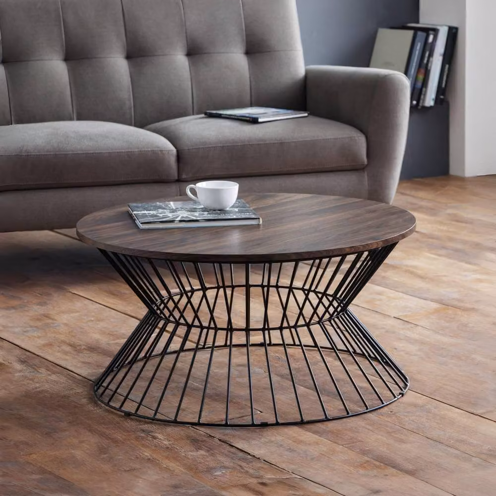 Cheshire Carloway Round Industrial Coffee Table in Walnut and Black, W/D/H: 80 x 40 x 40 cm – 3