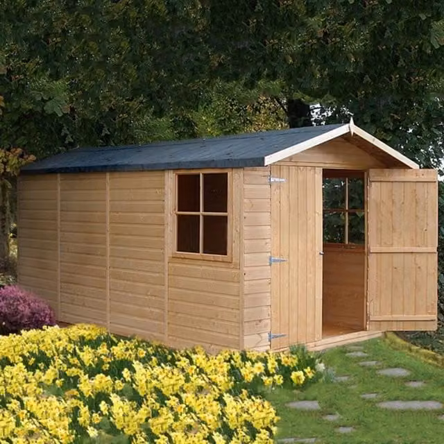 Shires Jersey Brown Tongue and Groove Garden Shed Workshop with Double Doors – 1