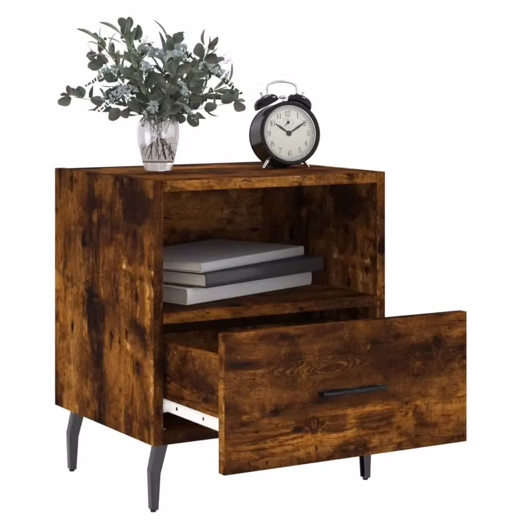 Berkfield Home Set of 2 Smoked Oak Bedside Cabinets in Brown, W/D/H: 40 x 35 x 47.5 cm – 2