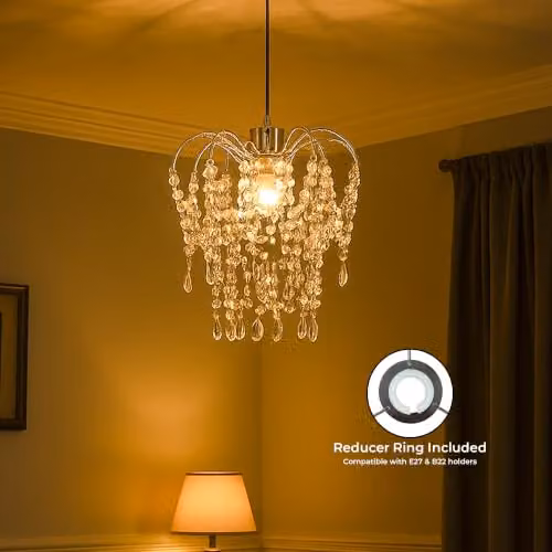 INNOTECK Classic Teardrop Drop Pendant Light Shade in Chrome and Transparent Crystal – 3