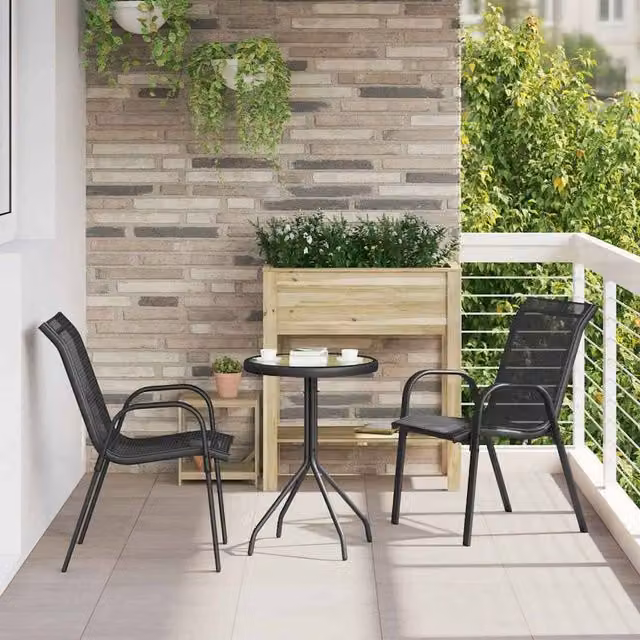 Berkfield Home 3 Piece Modern Garden Bistro Set in Black Textilene and Steel