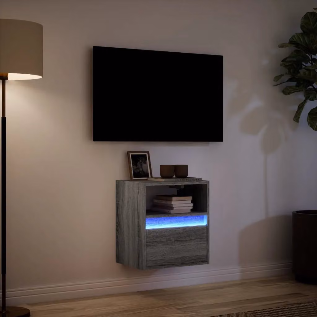 Berkfield Home Modern Wall Mounted TV Cabinet with Integrated LED Lights in Grey Sonoma, W: 41 cm, D: 31 cm, H: 45 cm – 3