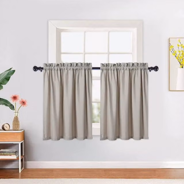 London Boutique 2-Piece Waterproof Embossed Seersucker Texture Curtains in Taupe, W: 76.2 cm x H: 76.2 cm
