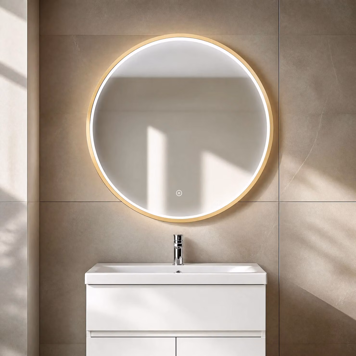 Balterley Round LED Bathroom Mirror with Demister Pad and Touch Sensor in Gold, W/D/H: 60 x 60 x 1 cm – 2