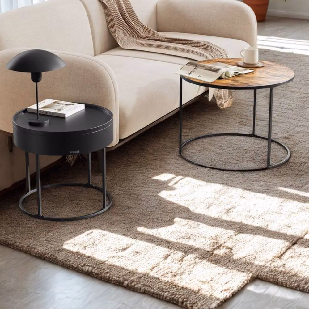 Pirlo Plush 2-Piece Industrial Round Nesting Tables in Brown – 4