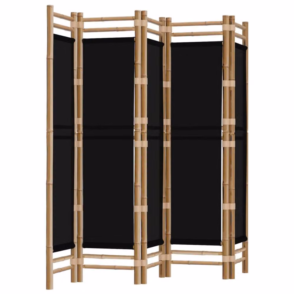 Berkfield Home Classic 5-Panel Folding Room Divider in Black Bamboo and Canvas, W/H: 200 x 180 cm – 3