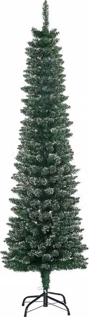 HOMCOM 5.5ft Artificial Snow Dipped Christmas Pencil Tree in Green and White with Black Stand