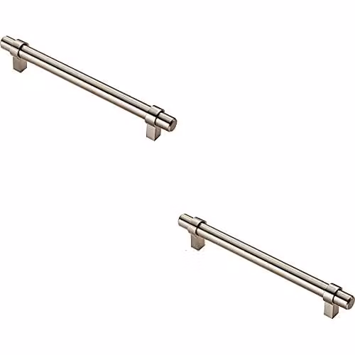 Loops 2 Pack Round T-Bar Cabinet Pull Handles in Satin Nickel, 200 x 14 mm with 160 mm Fixing Centres
